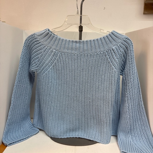 Women’s Boston Proper Sky Blue Chunky Cotton Knit Pullover Sweater Sz XS - Picture 1 of 5